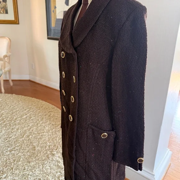 St John Collection Vintage Tweed Brown Speckle Knit Double Breasted Pea Coat 10 - Picture 2 of 10